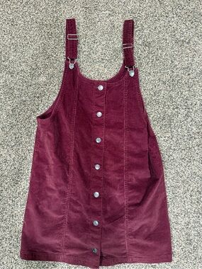 Burgundy Corduroy Button-Front Pinafore Dress